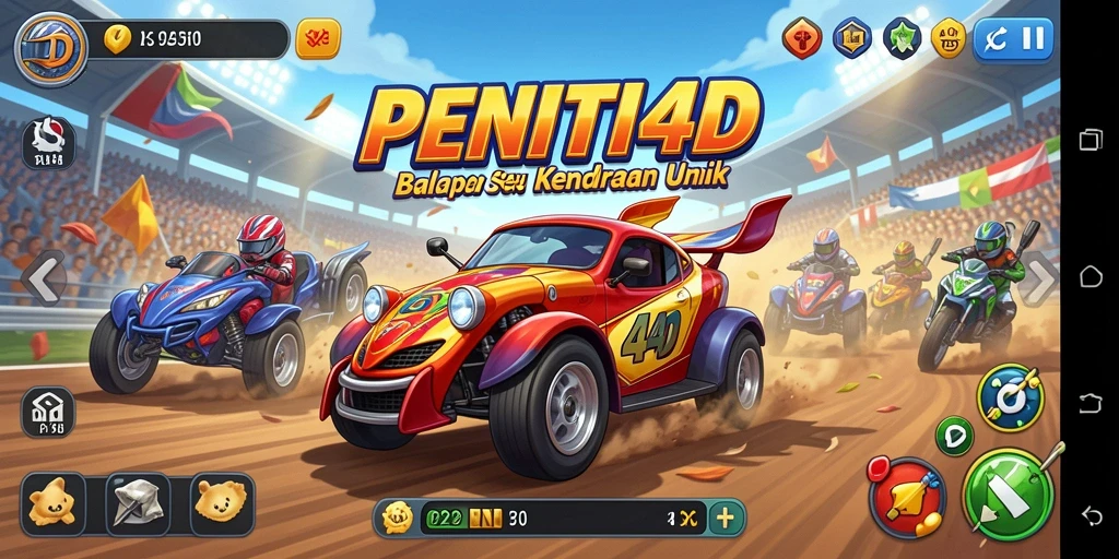 Screenshot dari PENITI4D menampilkan aksi balap yang seru dan kendaraan keren.