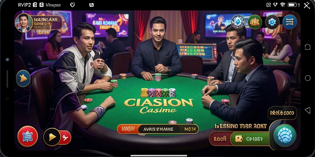 Screenshot gameplay RVIP2 menampilkan dealer profesional dan permainan menarik.
