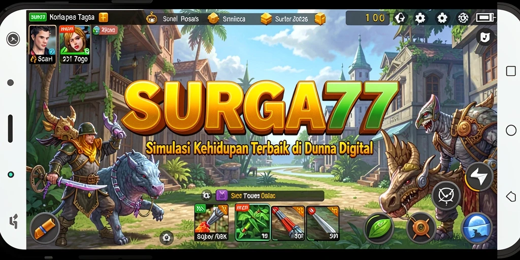 Gameplay SURGA77 dengan simulasi kehidupan yang menarik dan interaktif.