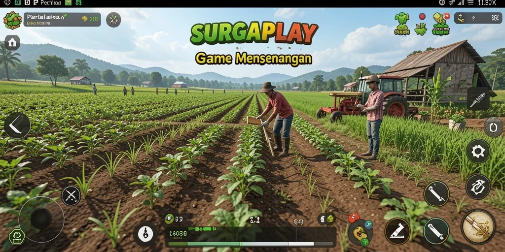 Tampilan screenshot game SURGAPLAY dengan aktivitas pertanian.