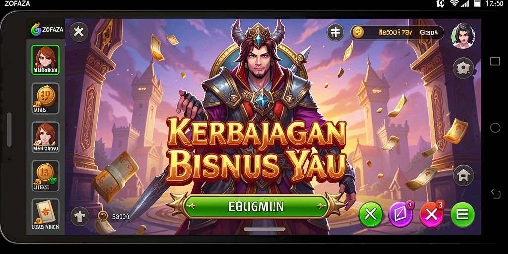 Tampilan gameplay ZOFAZA yang menampilkan pengelolaan bisnis dan interaksi pemain.